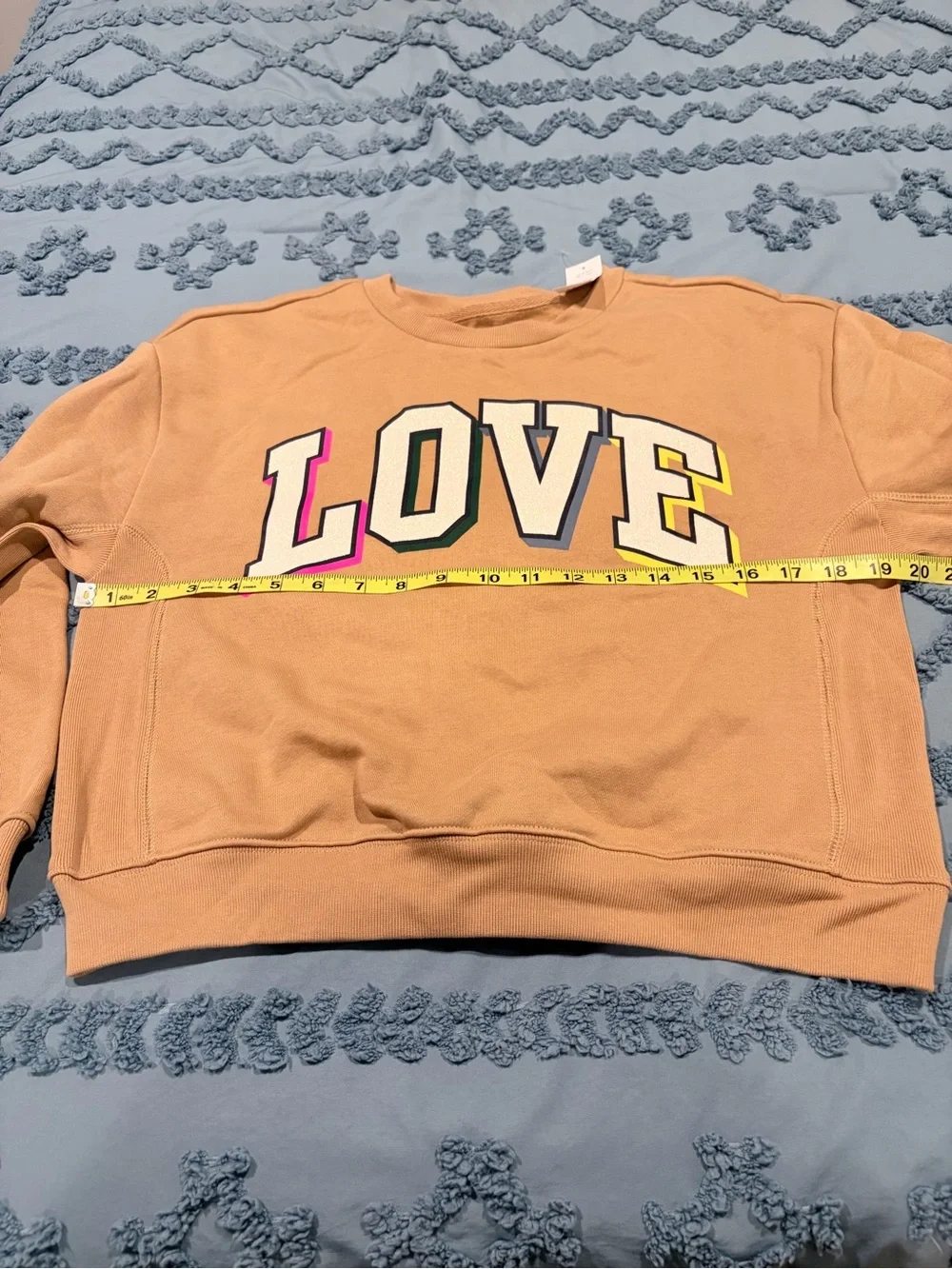 GAP Tan Crewneck Sweatshirt with Multicolor LOVE Graphic